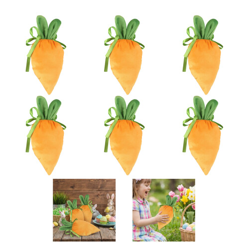 6Pcs Easter Carrot Gift Packaging Bag Drawstring-yellow gingham 2