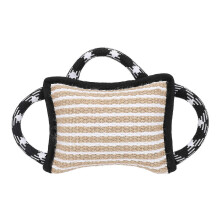 Biting Pad with 3 Strong Handles Jute Tear Resistant Interactive Play Dog Bite Tug Toy for Adult Dog Black