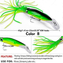 (B) 6PCS/Pack Fishing Lures Squid Octopus Jig with Skirt Bass Bait Hook Tackle 40g