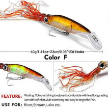 (F) 6PCS/Pack Fishing Lures Squid Octopus Jig with Skirt Bass Bait Hook Tackle 40g