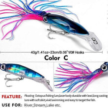 (C) 6PCS/Pack Fishing Lures Squid Octopus Jig with Skirt Bass Bait Hook Tackle 40g