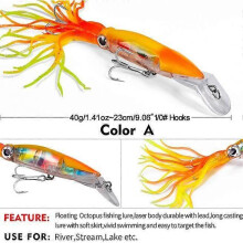 (A) 6PCS/Pack Fishing Lures Squid Octopus Jig with Skirt Bass Bait Hook Tackle 40g