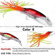 (E) 6PCS/Pack Fishing Lures Squid Octopus Jig with Skirt Bass Bait Hook Tackle 40g