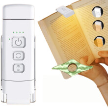 Rechargeable book lamp, with book page holder, 30/60 minute timer reading lamp clip, 3 color modes and 5 brightness levels, eye-protection design