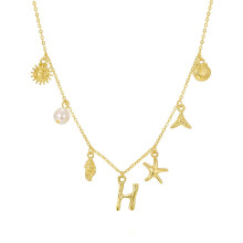 Seashell Initial Pendant Necklace for Women, Gold Alloy,