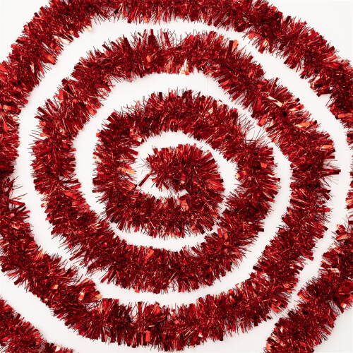 Red Tinsel Garland Set – 6 Pieces, 1.8m x 7cm