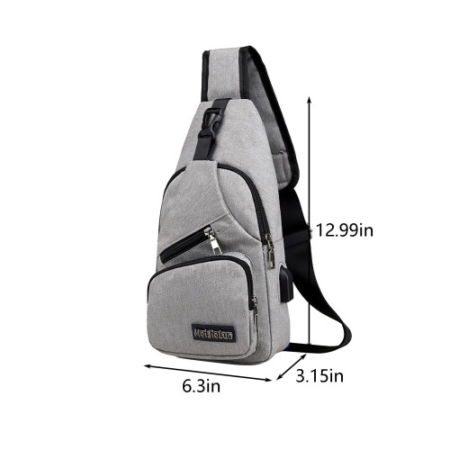 Borsa a tracolla con porta USB, grigia 2