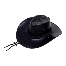 Svart cowboyhatt i PU-skinn med bred brem og justerbar