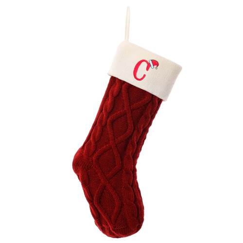 Knitted Christmas Stocking with Embroidered Initial C