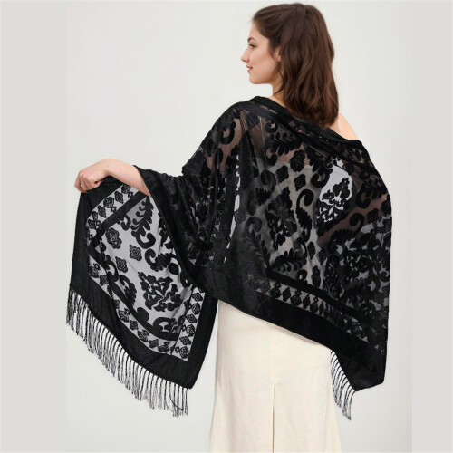 Damesjal i brodert polyester, 190 x 70 cm 2