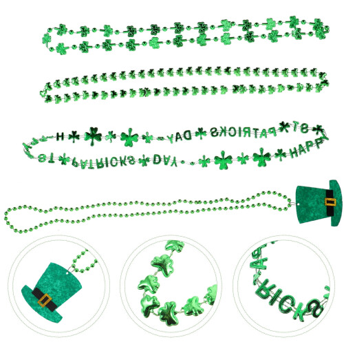 Grønt St. Patricks Day-perlekjede, 4-pakning
