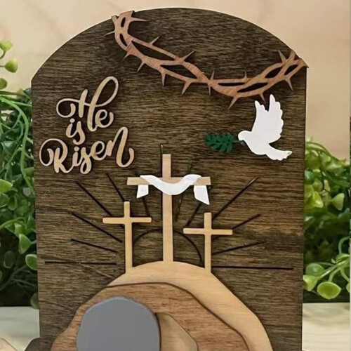 Wooden Easter Resurrection Ornament with Cross and Empty 2