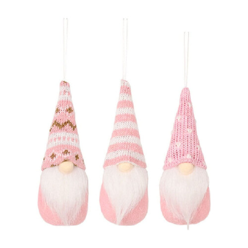 Pink Christmas Gnome Ornaments Plush 3-Pack 1
