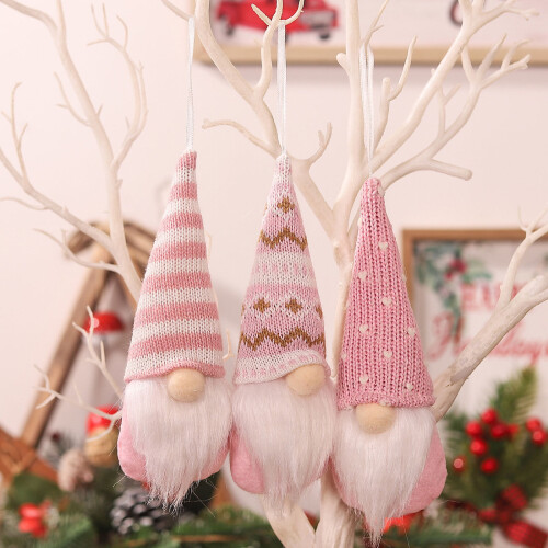 Pink Christmas Gnome Ornaments Plush 3-Pack