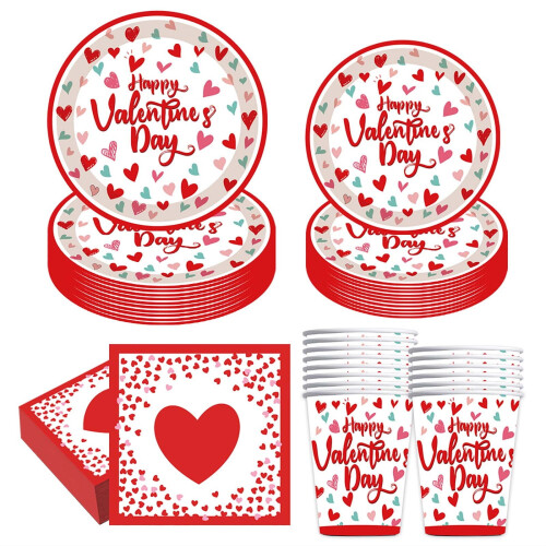 Valentine's Day Tableware Set – Heart Design, 80-Piece