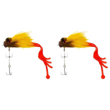 2X Mouse Fishing Lure Fly Hooks Freshwater Saltwater Lure Soft Fly Fishing Lures with Double Hooks Yellow