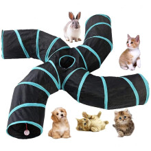 Auspicious-4 Way Cat Tunnel, Large Collapsible Indoor Outdoor Tunnel with Storage Bag for Cat, Dog, Puppy, Kitten, Rabbit