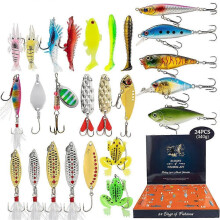 24-Piece Fishing Lure Advent Calendar Gift Set for Anglers with Assorted Soft and Hard Baits