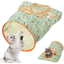 Cat Tunnel Toy, Foldable Cat Tunnel Bag, with 3 Balls and 1 Plush Mouse, Durable and Wear-Resistant, for Cats, Rabbits, Puppies or Guinea Pigs(Green)G