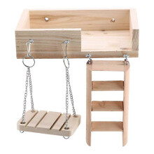 3 Pack Guinea Pig Toys Hamster Wooden Platform Natural Wood Ladder Swing Stand Cage Accessories for Squirrel Gerbil