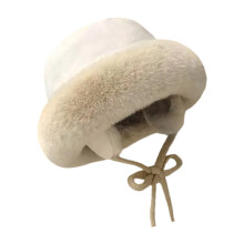 Thickened Cap Furry Face Flattering Effect Compact Size-Beige