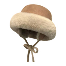 Thickened Cap Furry Face Flattering Effect Compact Size-Khaki