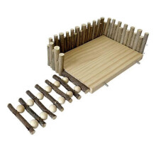 (Screw fixed) Parrot Stand Hamster Wooden Platform Natural Wood Playground with Climbing Ladder for Small Pets Easy to Install