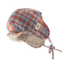 Youth Favorite Grid Fleece Lined Earflap Hat for-red blue