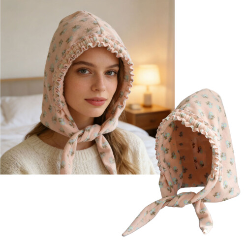 Cosy Sweet Floral Print Pullover Bonnet Hat With Ear Coverage-A 2