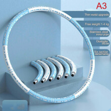 (Blue White) Stainless steel detachable hoop for workout - 6 sections waist sport equipment