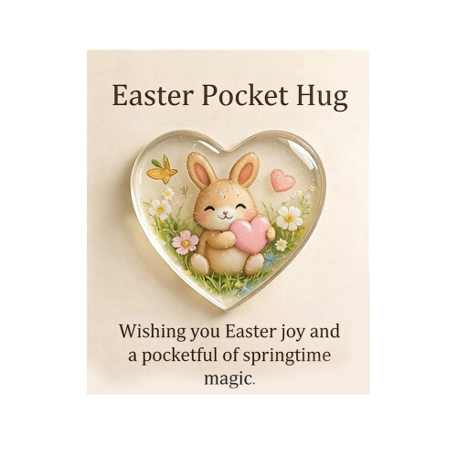 Easter Pocket Hug Heart Gift with Bunny, Eggs & Lilies