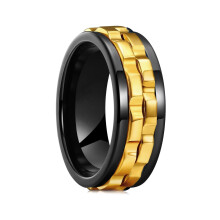 Punk Rotating Ring for Men Stainless Steel Black Gold 1 Pc