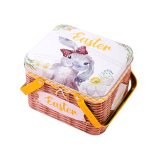 Easter Candy Jar with Lid and Handle - 4 x 6 Inch Metal Tin