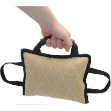 FFY Durable Dog Bite Linen Pillow 3 Handles Safe Dog Training Tug Toy