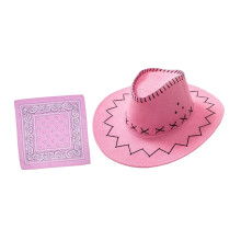 Cowgirlhatt og bandana-sett rosa