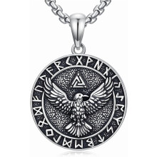 Colier Viking Raven din argint 925 cu oțel inoxidabil