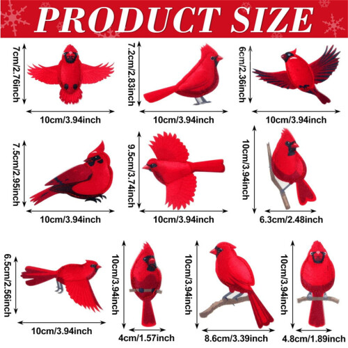 Red Cardinal Ornaments, 10-Piece Acrylic Flat Hanging Set 2