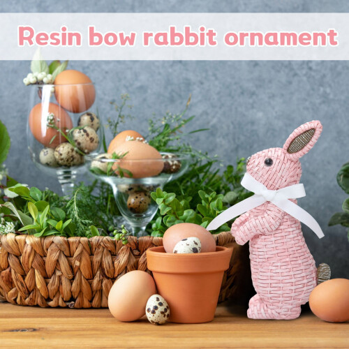 Handcrafted Blue Woven Bunny Decor with Ribbon 2