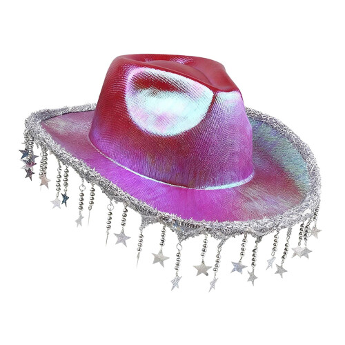 Roserød western cowboyhatt med strass-dusk 1