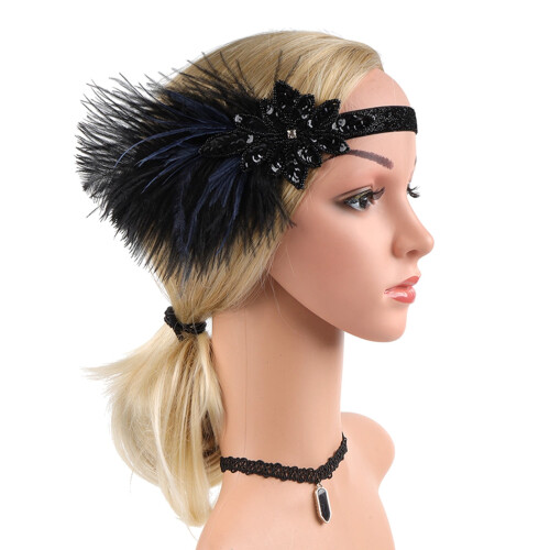 Schwarzer Vintage-Burlesque-Kopfschmuck mit Straußenfedern 1