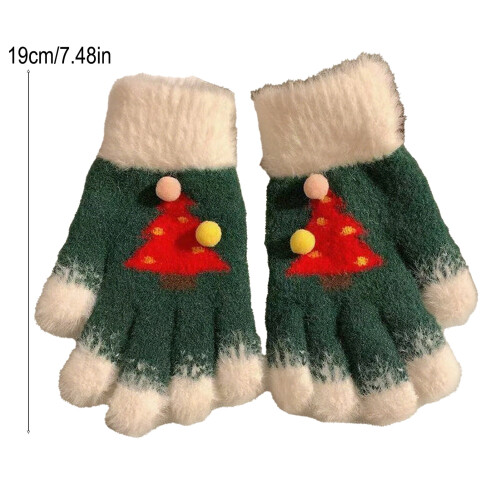 Christmas Tree Knitted Gloves, Acrylic, One Pair 1