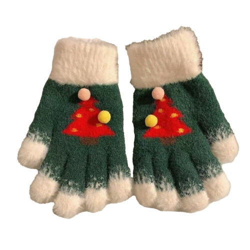 Christmas Tree Knitted Gloves, Acrylic, One Pair 2