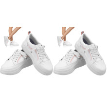 2Pairs Womens Sneakers White Durable PU Comfortable Flat Casual Shoes