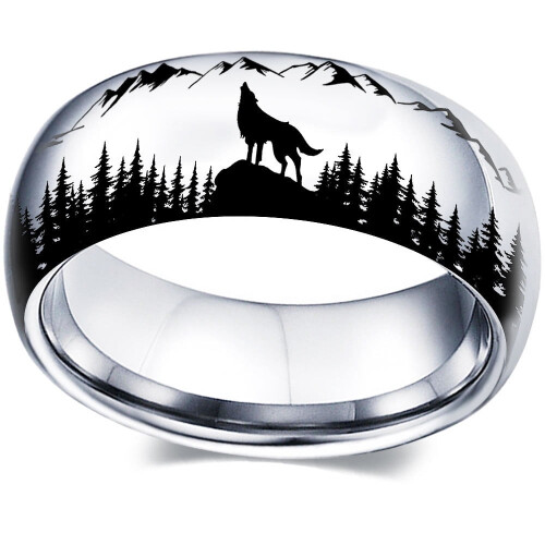 Wolf Ring in Stainless Steel – 8mm Width, Sizes 7–13