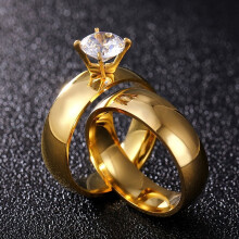 Stainless Steel Couples Engagement Band Set Golden 2 pcs