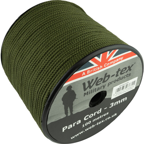 Web-tex 3mm Paracord 100m Reel, Polypropylene Parachute Cord Green 2