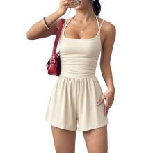 Rompers for Women Casual Adjustable Spaghetti Straps-Ivory L
