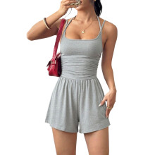 Rompers for Women Casual Adjustable Spaghetti Straps-Gray S