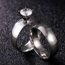 Stainless Steel Couples Engagement Band Set Silvery 2 pcs