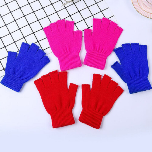 Unisex Stickade Fingerlösa Vinterhandskar 2 Par 2